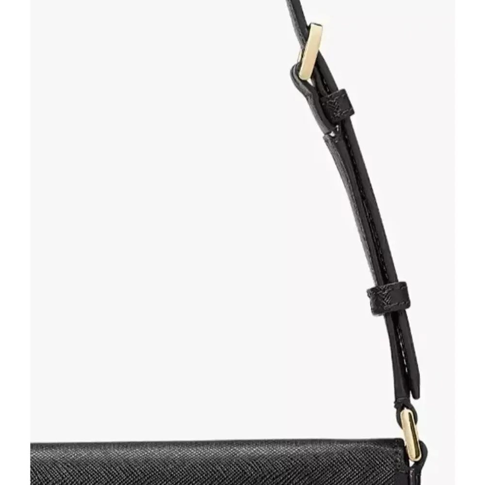 Kate Spade Staci Flap Shoulder Bag Purse in Black Leather KF371